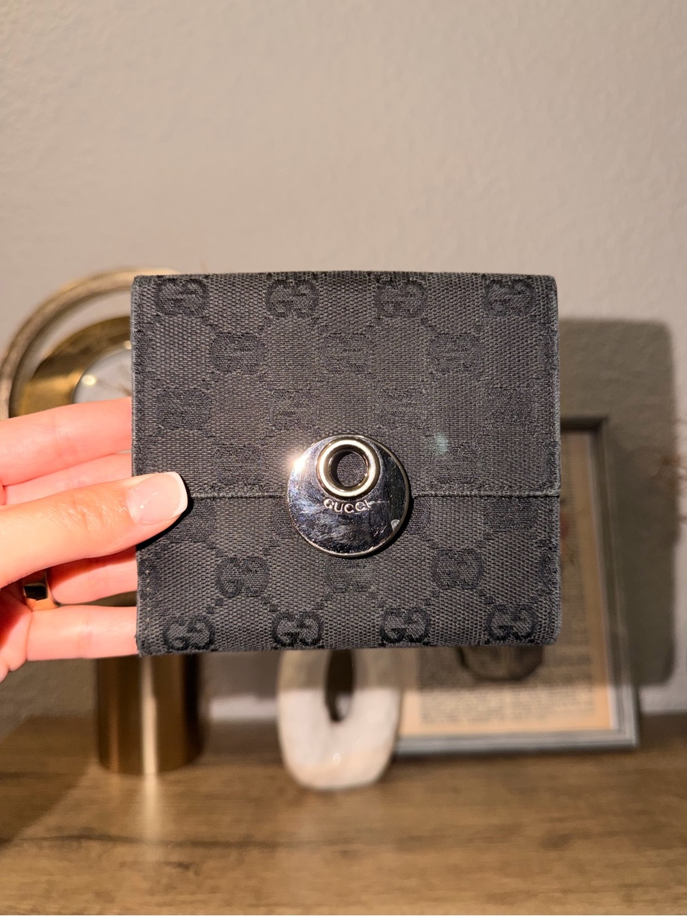 Gucci Black GG Canvas Snap Compact Card Holder